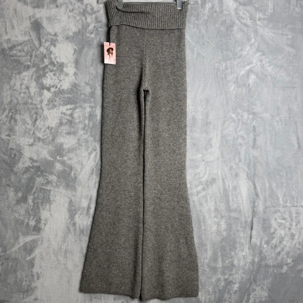 New Sincerely Jules High Rise Flare Leg Roll Top Pants Womens S Grey Knit - Picture 3 of 10